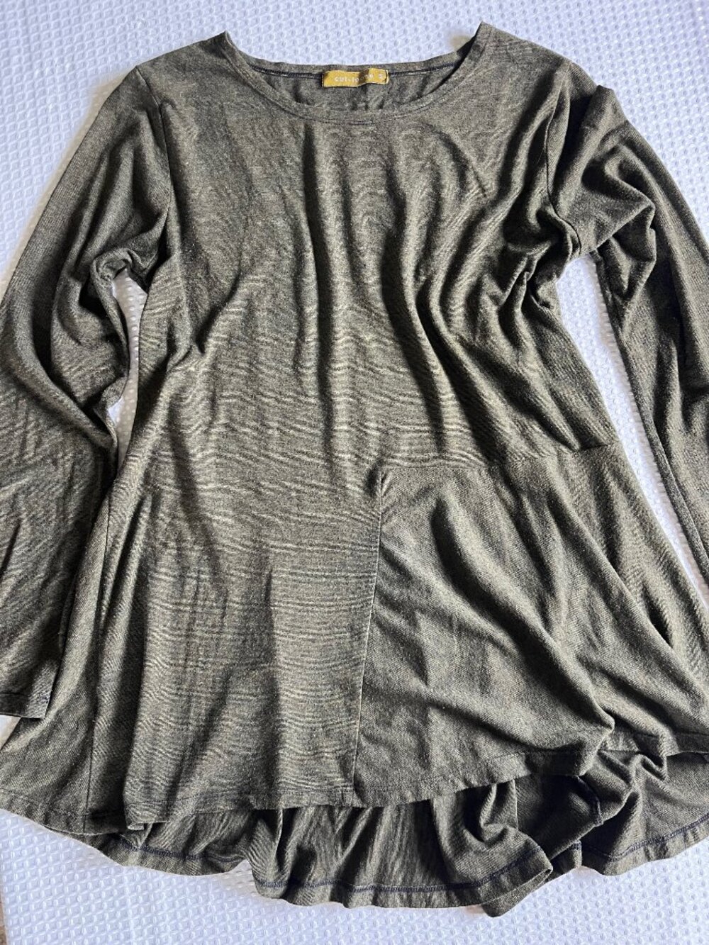 Cut Loose Olive Green Melange Asymmetric Overlay Tunic Top M